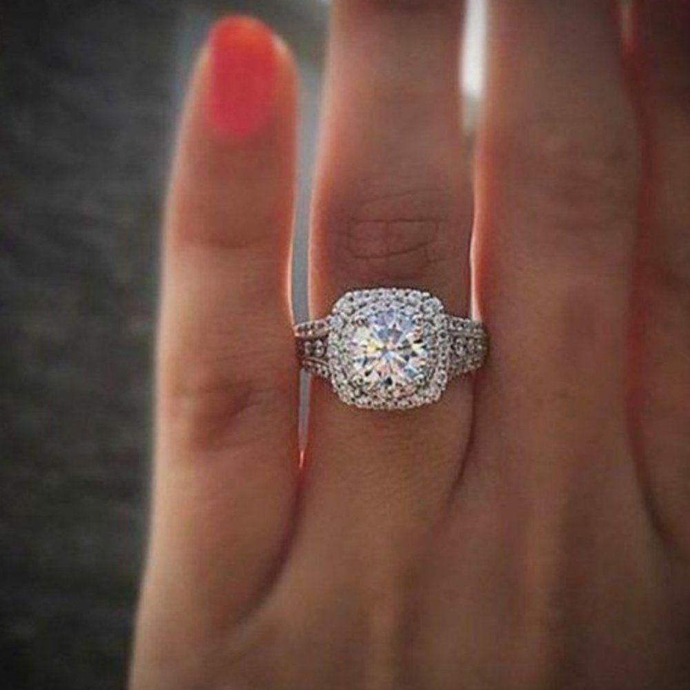 NEW 925 Sterling Silver Diamond Double Halo Ring - Picture 3 of 5